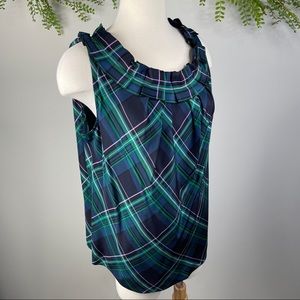 Talbots plaid ruffle neck sleeveless blouse
